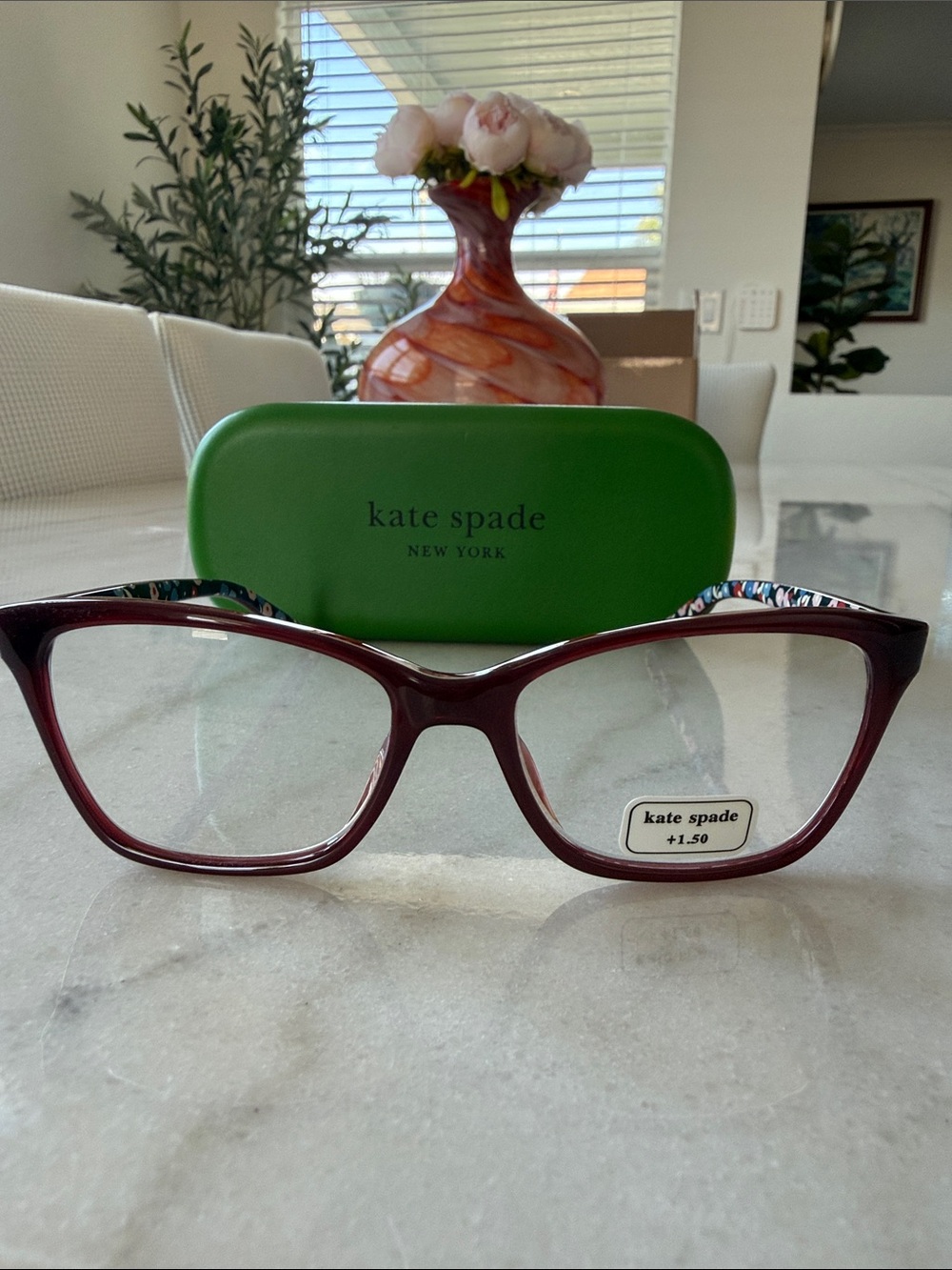 kate spade Burgundy Women’s Reading Glasses with Patterned Temples